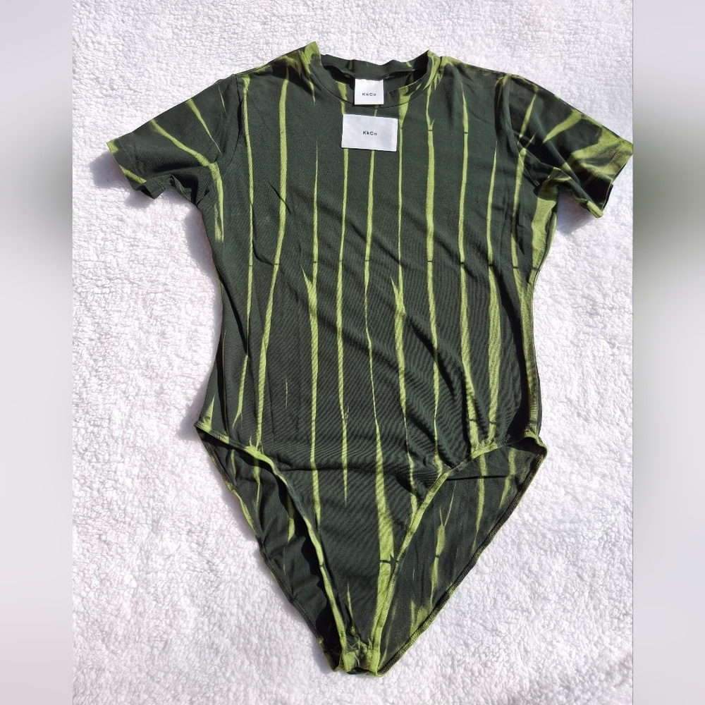 KkCo Green And Black Striped Bodysuit  - Size XL